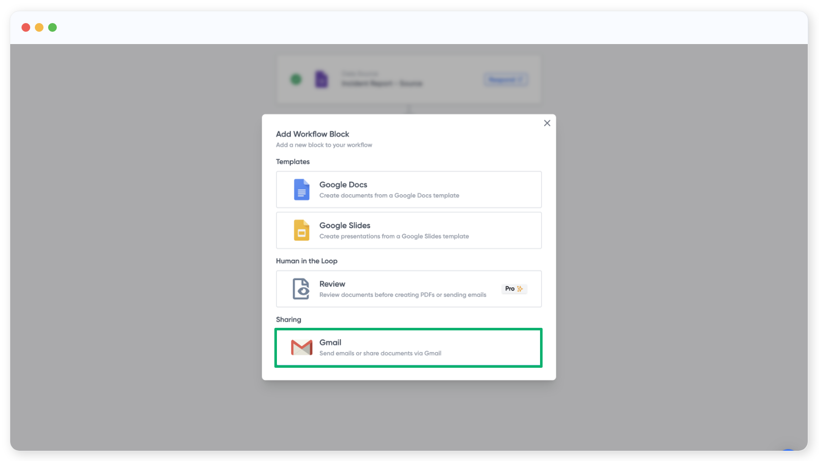<p>Select the Gmail block</p>