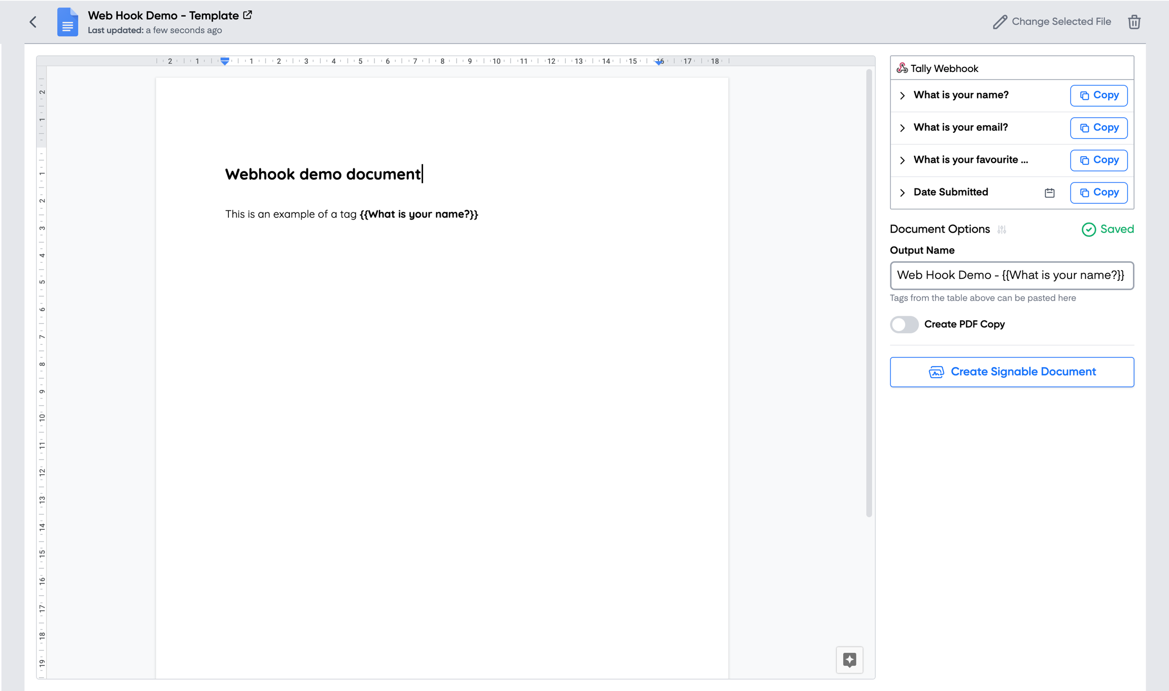 Customise a document with a webhook