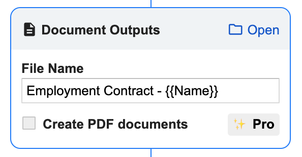 Portant Data Merge's Document Outputs box