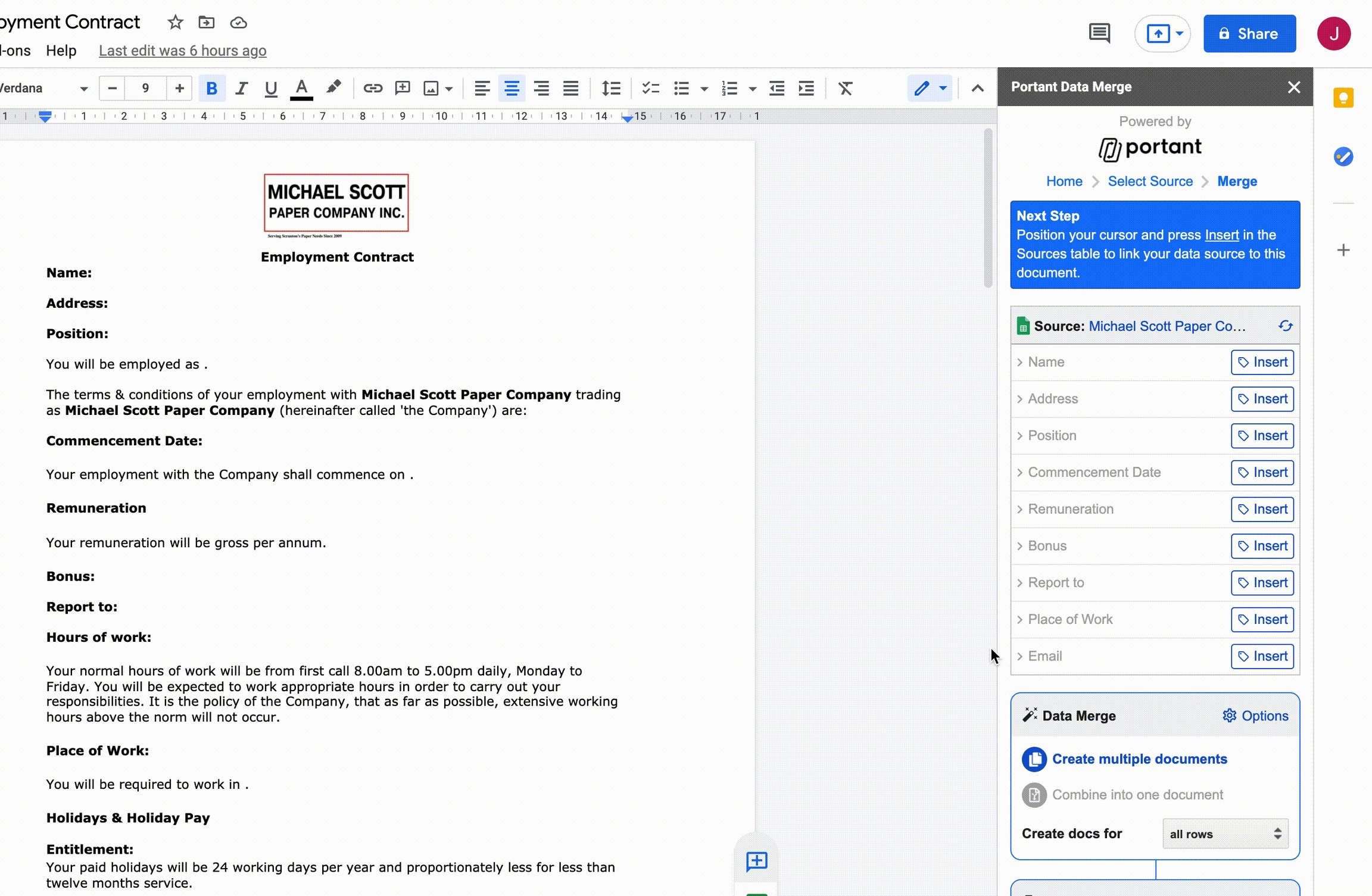 Animation showing a Portant tag being added into a document